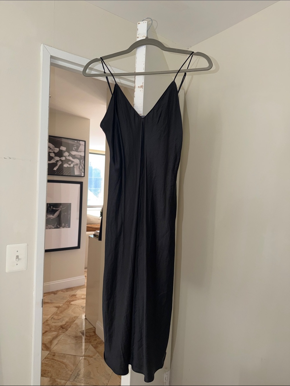Banana Republic Black Slip Midi Dress with V-Neck